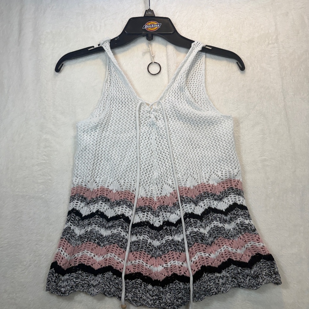 Warehouse one Crochet Tank Top Womens Size Small White Pink Girlie Carnival - Picture 2 of 8